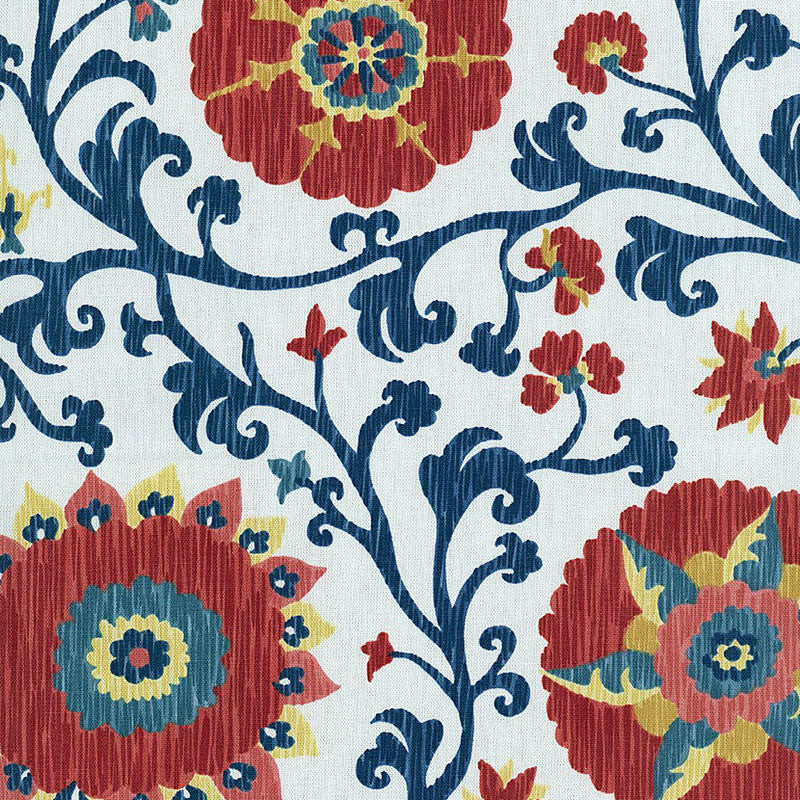 Fergana Embroidery Print fabric in prussian color - pattern number 1327001 - by Schumacher in the Classic Prints collection