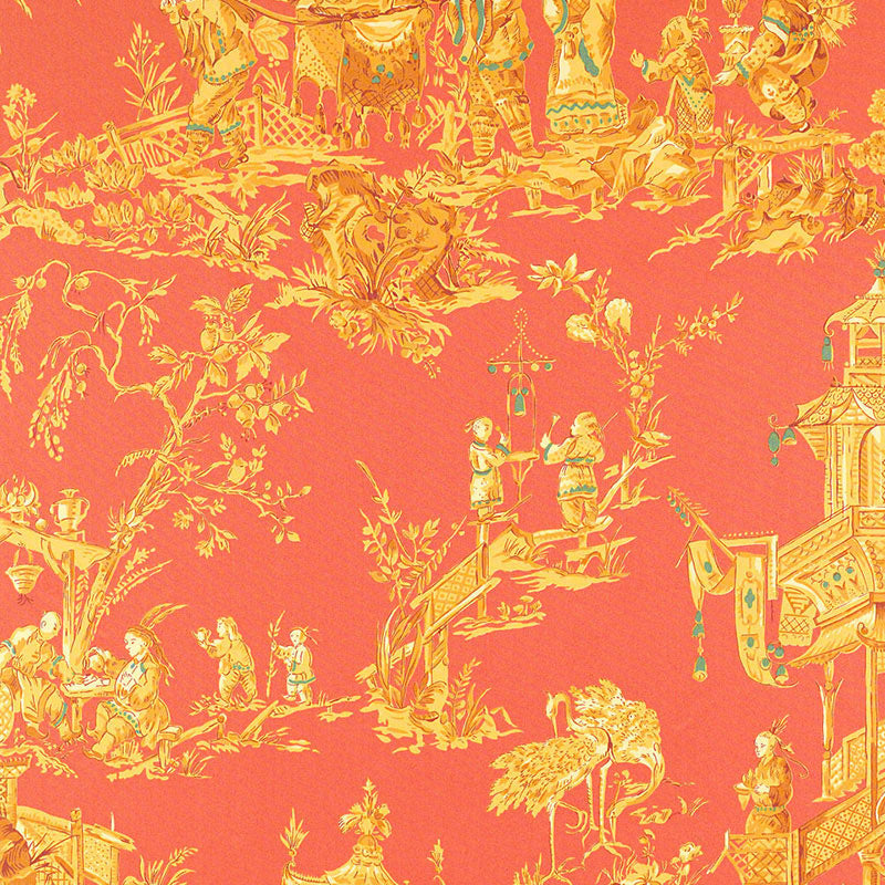Chinois fabric in coral color - pattern number 168271 - by Schumacher in the Schumacher Classics collection