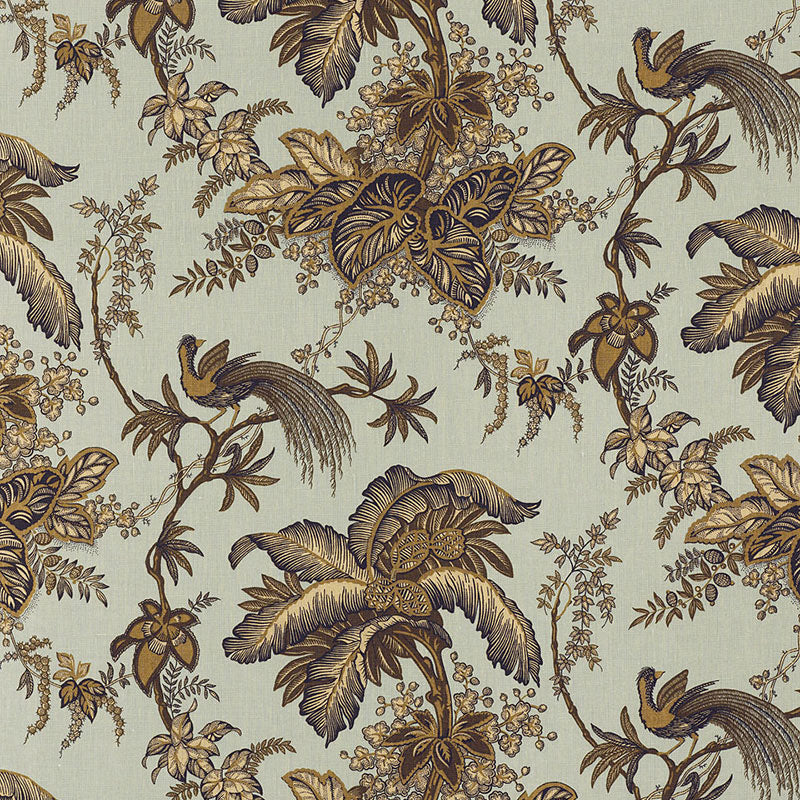 Coconut Grove fabric in aqua and tan color - pattern number 171114 - by Schumacher in the Classic Prints collection