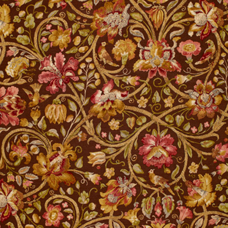 Fleurs De Touraine fabric in mahogany color - pattern number 172723 - by Schumacher in the Classic Prints collection