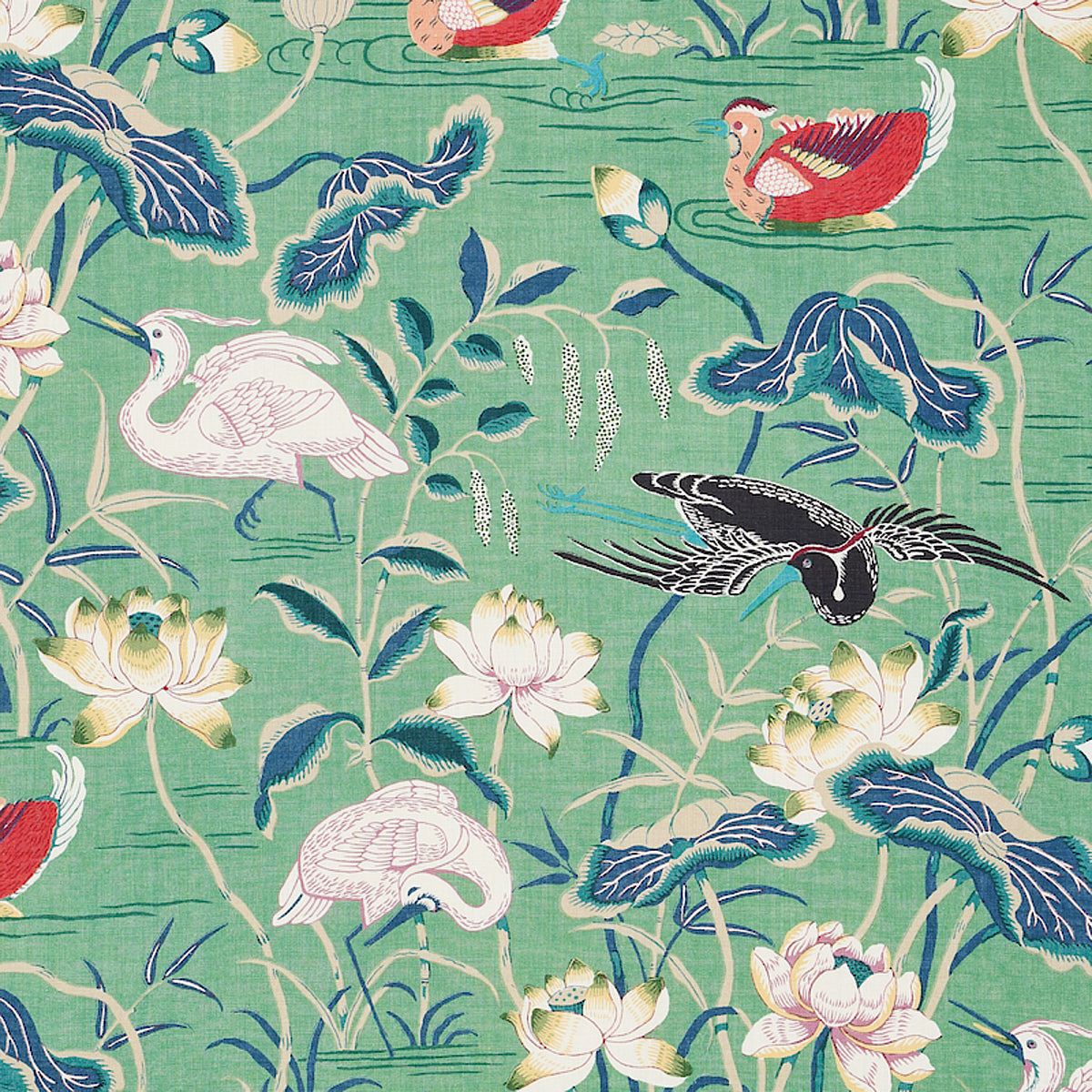 Lotus Garden fabric in jade color - pattern number 172935 - by Schumacher in the Schumacher Classics collection