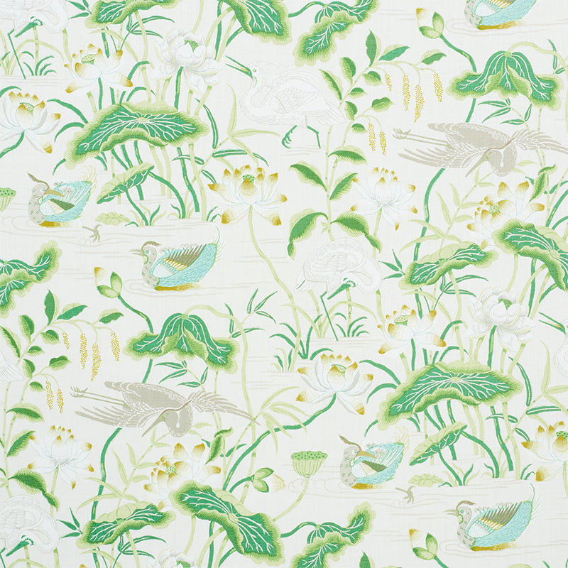 Lotus Garden fabric in leaf color - pattern number 172939 - by Schumacher in the Signature Schumacher collection