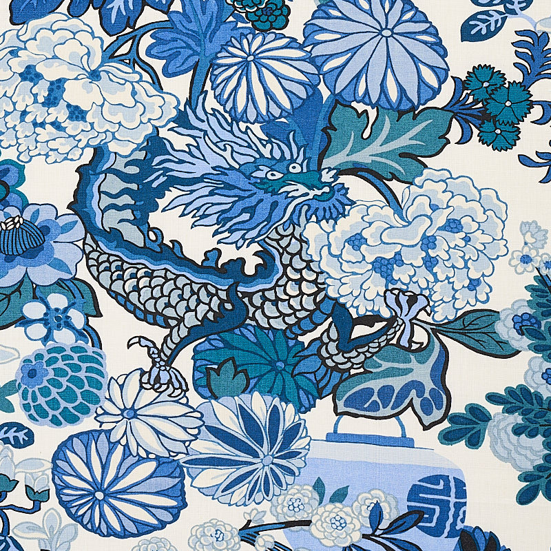Chiang Mai Dragon fabric in china blue color - pattern number 173272 - by Schumacher in the Exuberant Prints collection