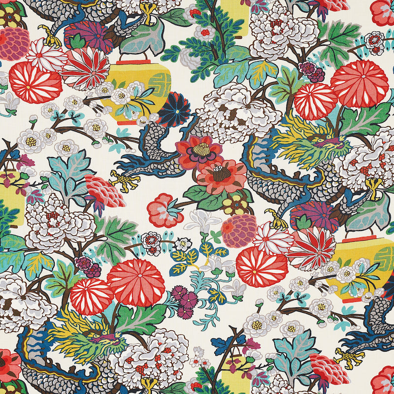 Chiang Mai Dragon fabric in alabaster color - pattern number 173273 - by Schumacher in the Exuberant Prints collection