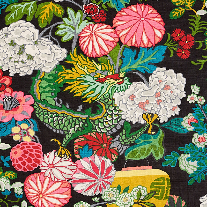 Chiang Mai Dragon fabric in ebony color - pattern number 173275 - by Schumacher in the Exuberant Prints collection