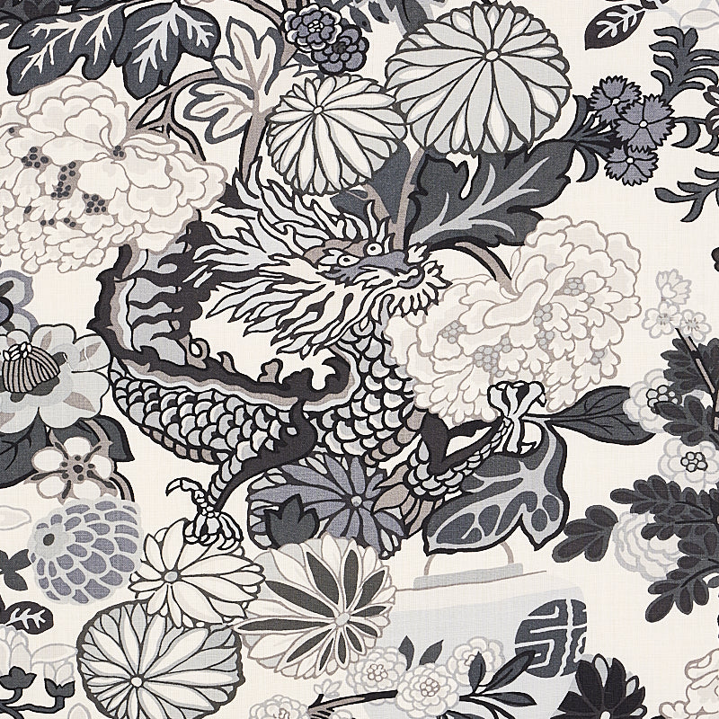 Chiang Mai Dragon fabric in smoke color - pattern number 173276 - by Schumacher in the Exuberant Prints collection