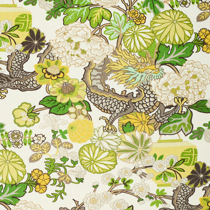 Chiang Mai Dragon fabric in citrus color - pattern number 173279 - by Schumacher in the Exuberant Prints collection