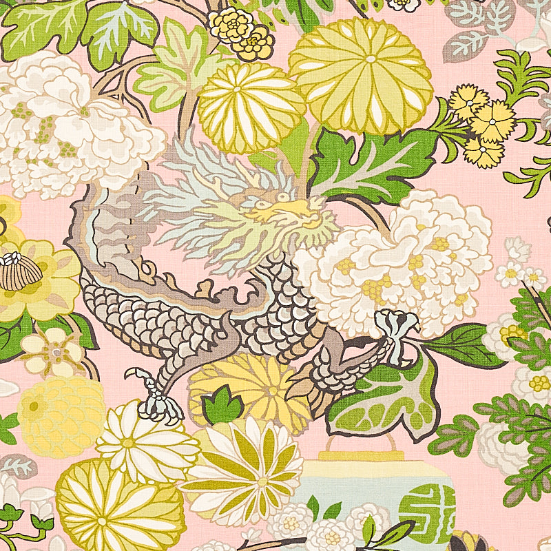 Chiang Mai Dragon fabric in blush color - pattern number 173280 - by Schumacher in the Exuberant Prints collection