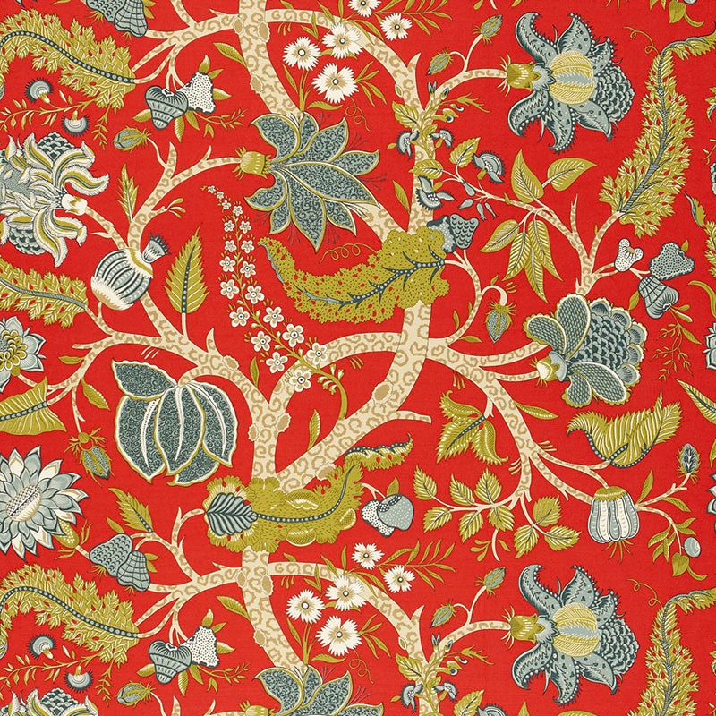 Jaipur Tree fabric in poppy color - pattern number 173543 - by Schumacher in the Classic Prints collection