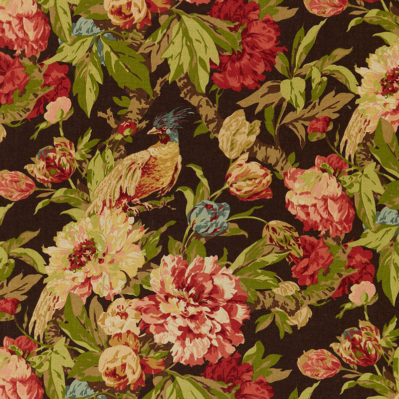 Ashbourne Peony fabric in chestnut color - pattern number 173830 - by Schumacher in the Orient Express collection