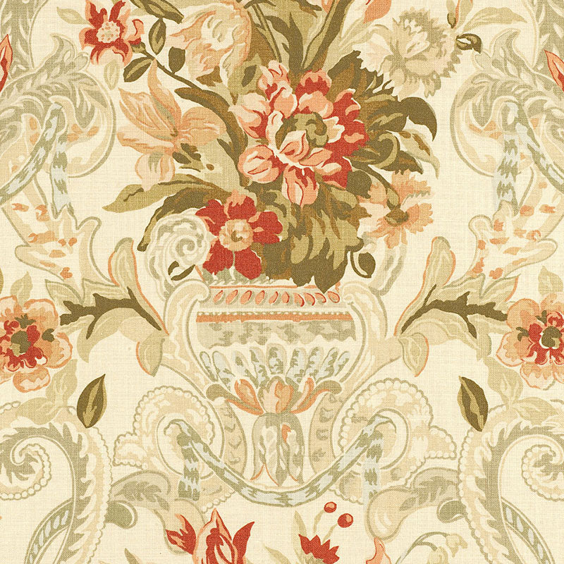 Aylesbury Vase fabric in coral color - pattern number 173840 - by Schumacher in the Classic Prints collection