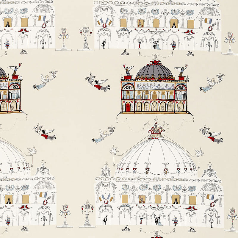 Opera fabric in natural color - pattern number 174001 - by Schumacher in the Exuberant Prints collection