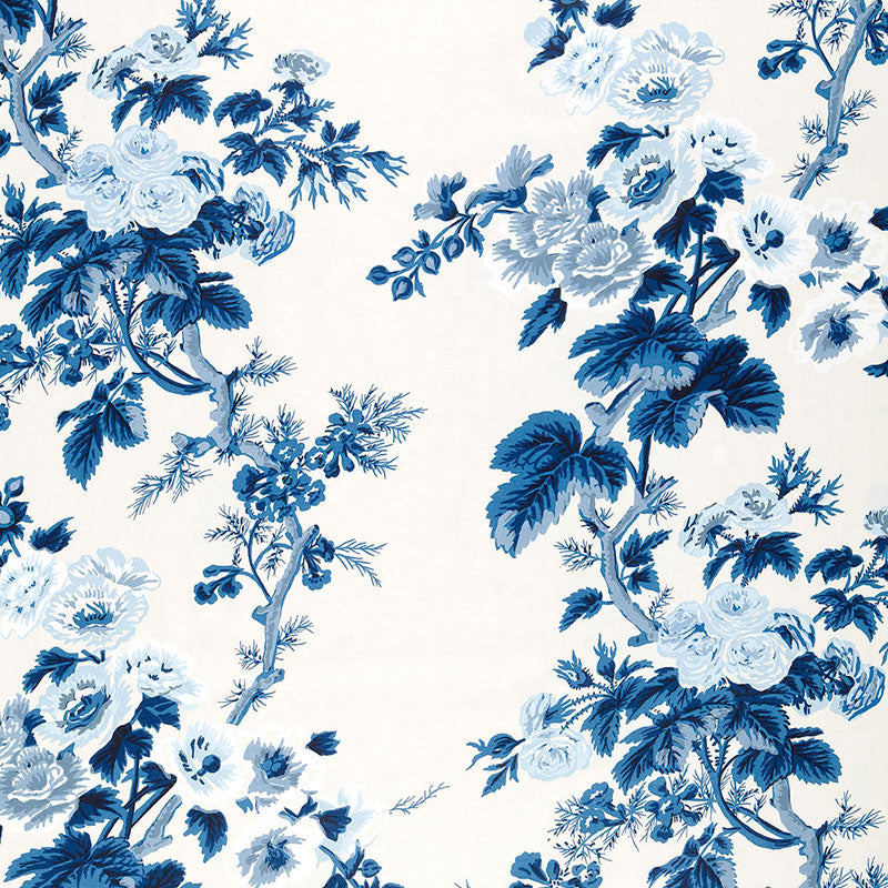 Pyne Hollyhock fabric in indigo color - pattern number 174452 - by Schumacher in the Schumacher Classics collection
