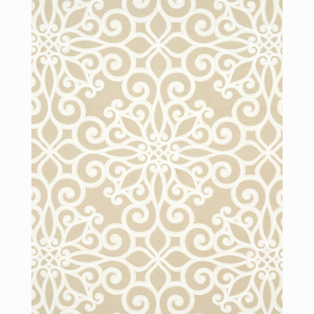 Rosegate Embroidered Print fabric in flax color - pattern number 174561 - by Schumacher in the Au Naturel collection
