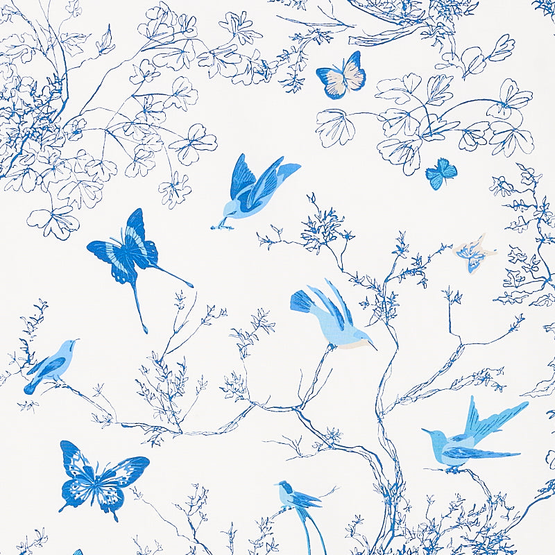 Birds & Butterflies fabric in porcelain color - pattern number 174761 - by Schumacher in the Flight of Fancy collection