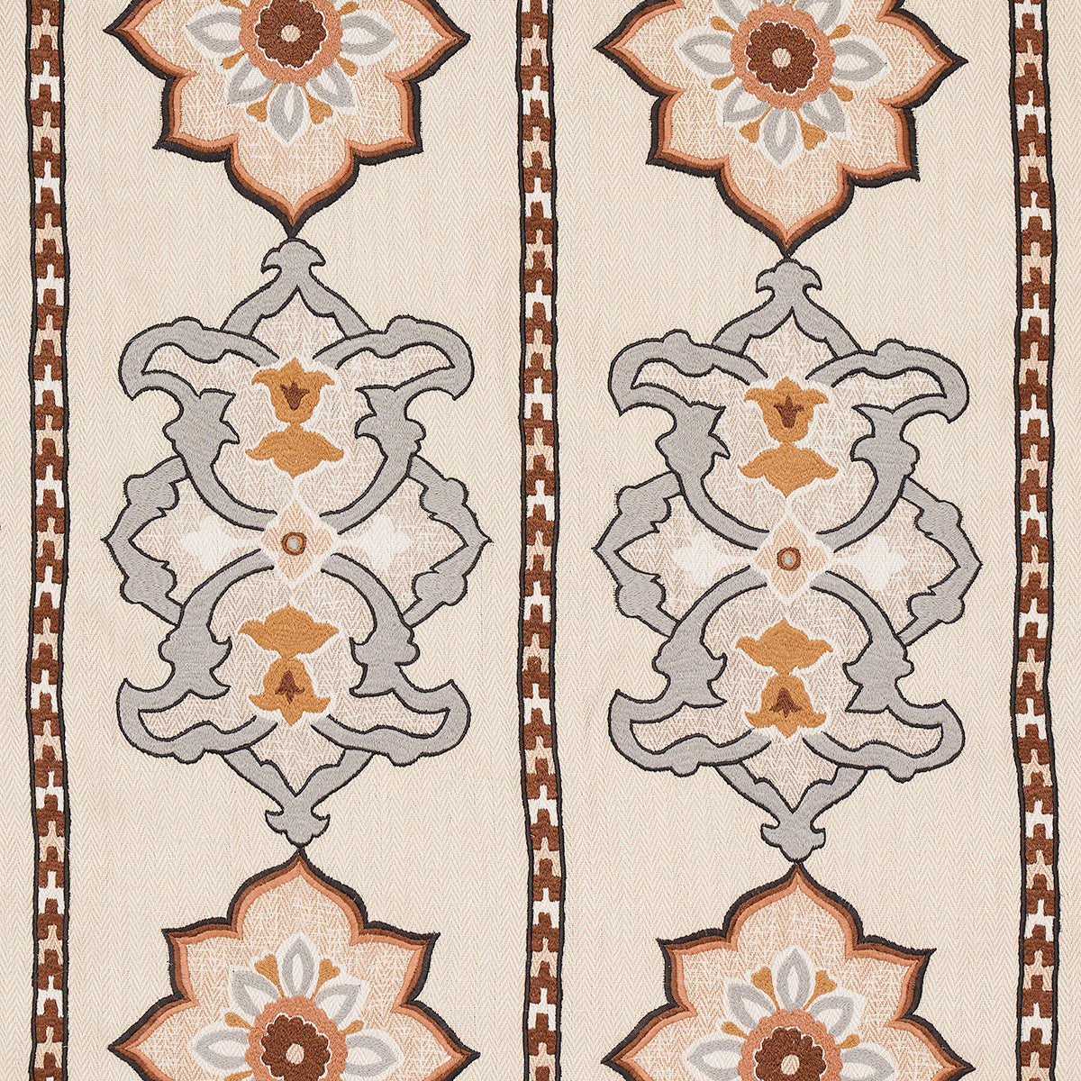 Temara Hand Embroidered Print fabric in natural color - pattern number 175182 - by Schumacher in the Bohemia collection