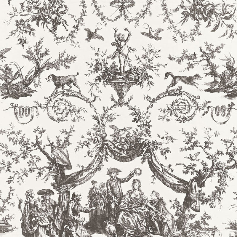 Le Couronnement De La Rosiere fabric in grisaille color - pattern number 175273 - by Schumacher in the Classic Prints collection