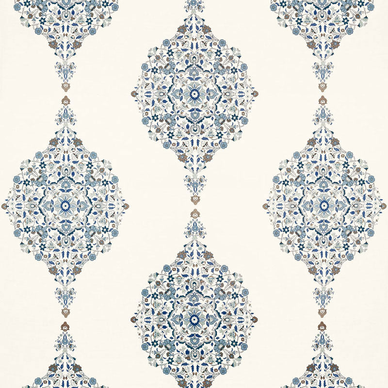 Mehndi Linen Print fabric in indigo color - pattern number 175321 - by Schumacher in the Au Naturel 2 collection