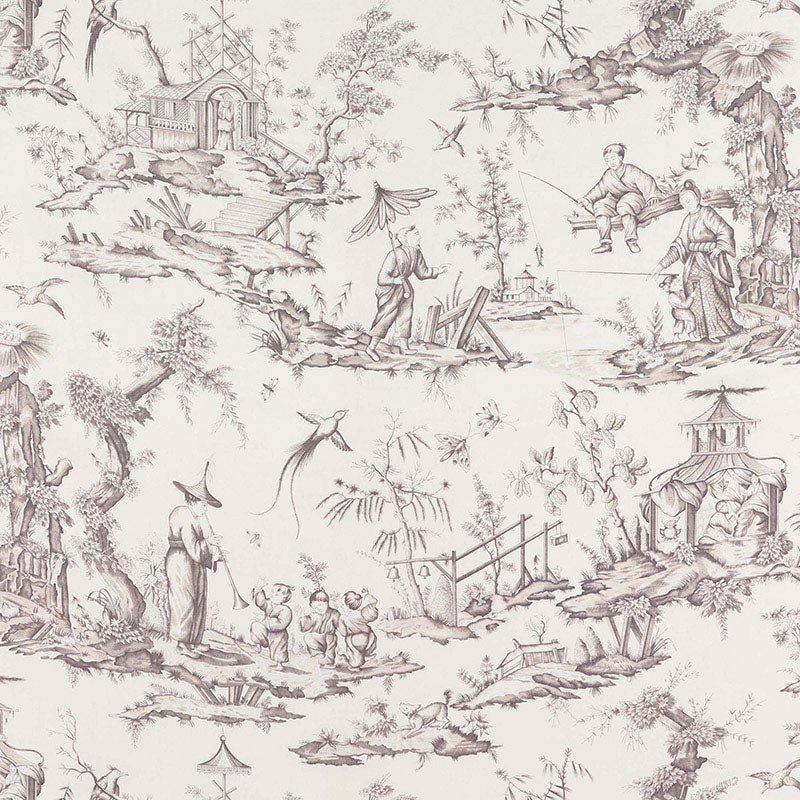 Shengyou Toile fabric in driftwood color - pattern number 175802 - by Schumacher in the Schumacher Classics collection