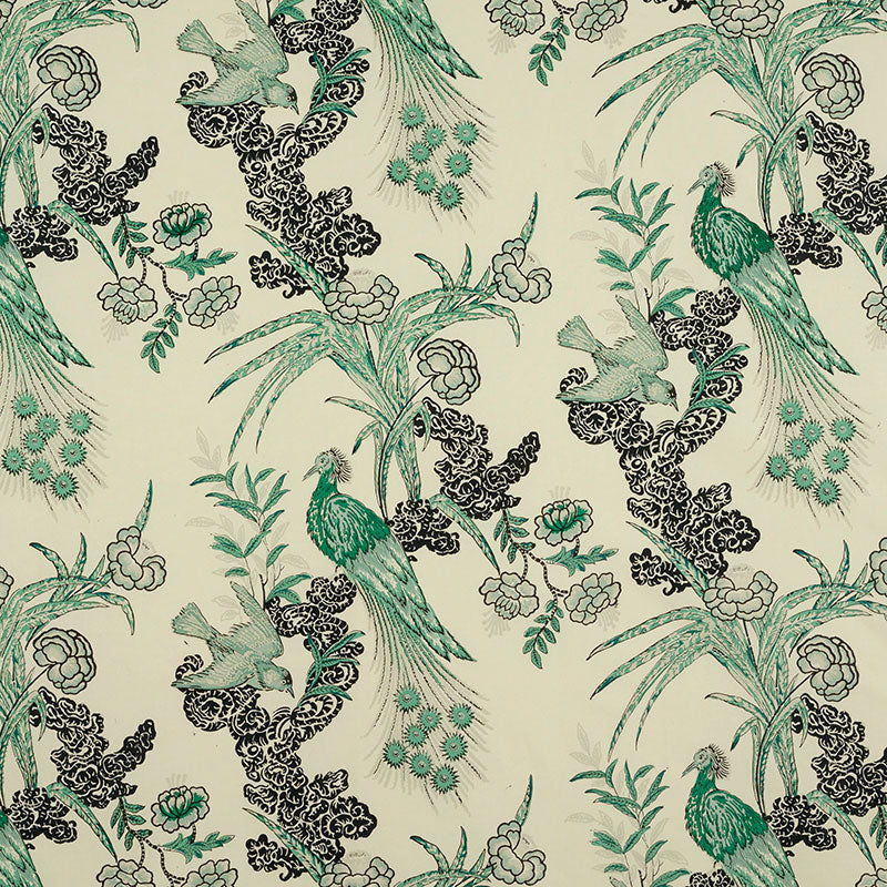 Peacock fabric in emerald color - pattern number 175911 - by Schumacher in the Miles Redd collection
