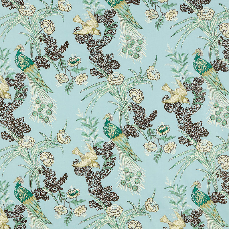 Peacock fabric in aqua color - pattern number 175912 - by Schumacher in the Miles Redd collection