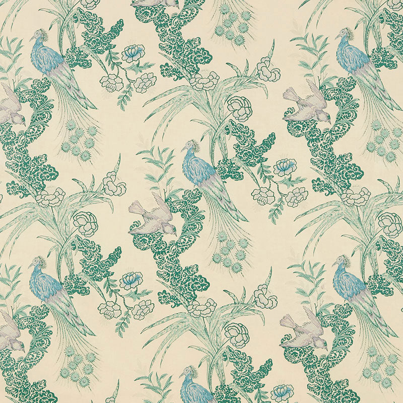 Peacock fabric in cream color - pattern number 175913 - by Schumacher in the Miles Redd collection