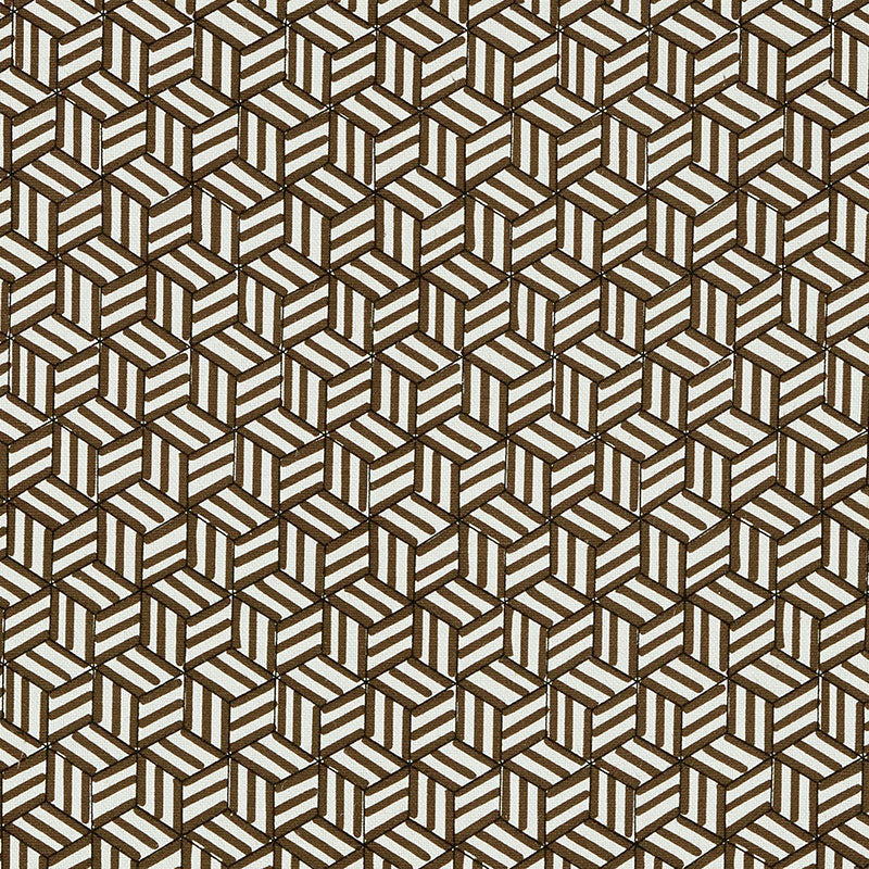Tumbling Blocks fabric in chocolate color - pattern number 176042 - by Schumacher in the Miles Redd collection