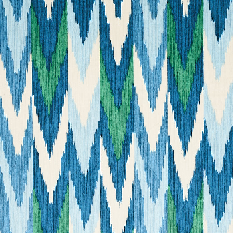 Kashgar Velvet Ikat fabric in peacock and emerald color - pattern number 176104 - by Schumacher in the Cut & Patterned Velvets collection