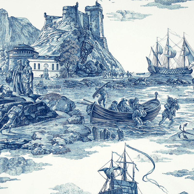 Marine Toile fabric in indigo color - pattern number 176161 - by Schumacher in the Marine Toile collection