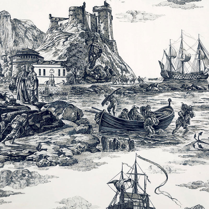 Marine Toile fabric in black color - pattern number 176162 - by Schumacher in the Marine Toile collection