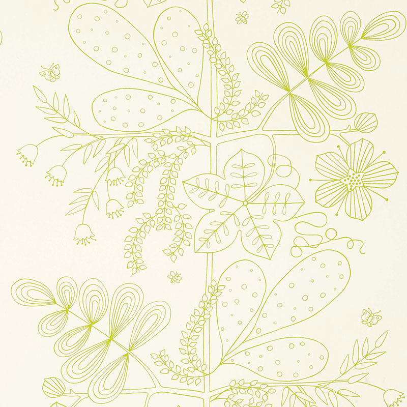 Blommen Print fabric in lime color - pattern number 176200 - by Schumacher in the Good Vibrations collection