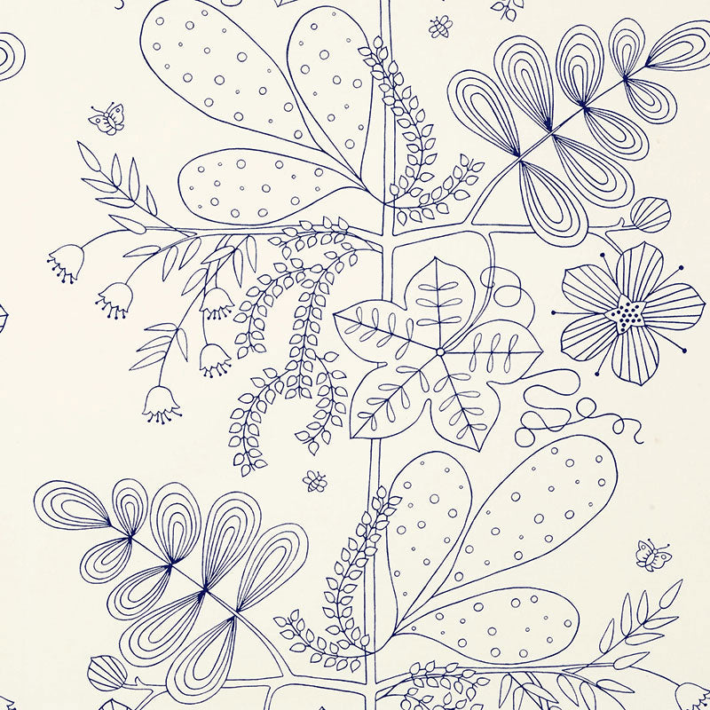 Blommen Print fabric in navy color - pattern number 176203 - by Schumacher in the Good Vibrations collection