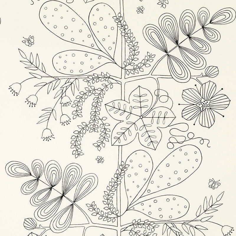 Blommen Print fabric in black color - pattern number 176204 - by Schumacher in the Good Vibrations collection