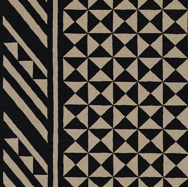 Nuba fabric in black on natural color - pattern number 176300 - by Schumacher in the Tribal Chic collection