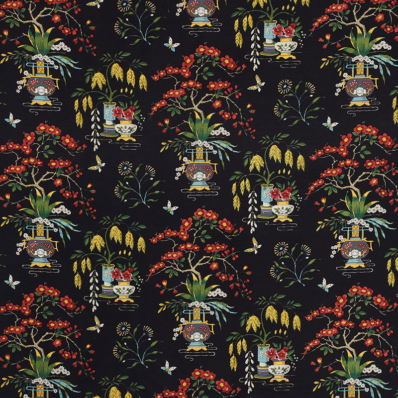 Ming Vase fabric in black color - pattern number 176730 - by Schumacher in the Schumacher Classics II collection