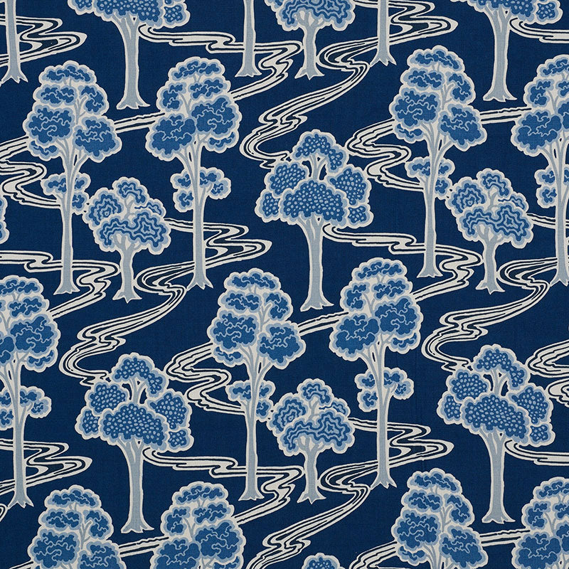 Tree River fabric in blue color - pattern number 176741 - by Schumacher in the Schumacher Classics collection
