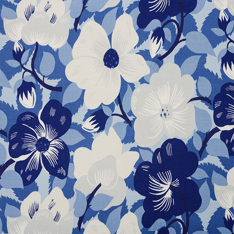 Magnolias fabric in blues color - pattern number 177562 - by Schumacher in the Fashion Forward collection