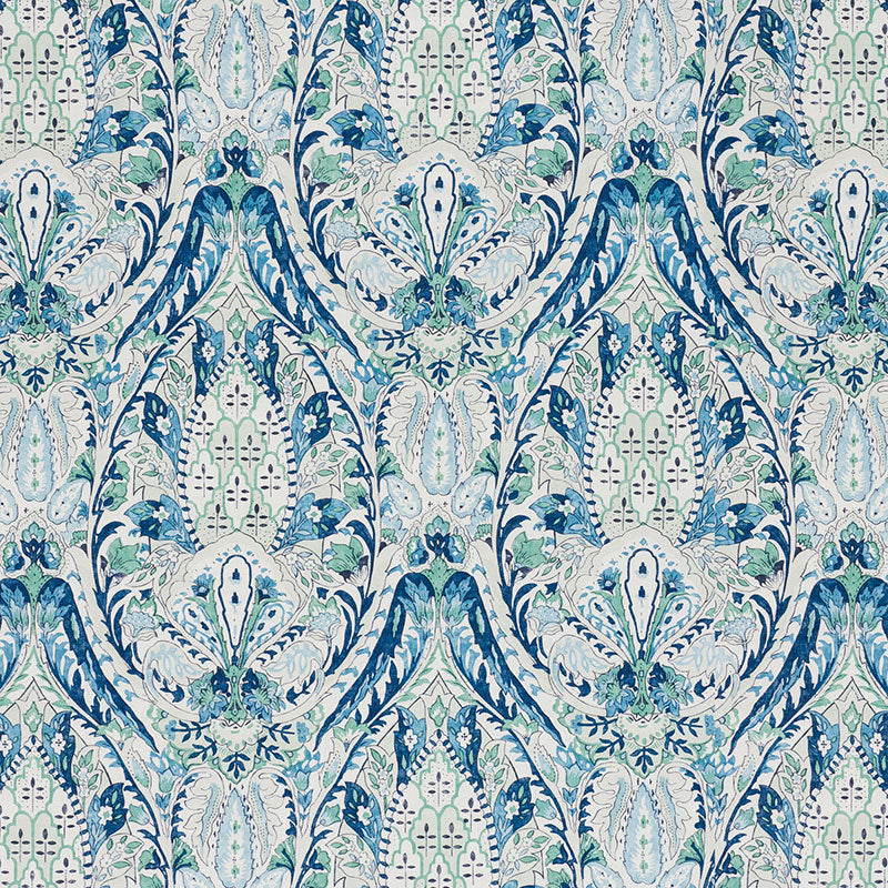 Layla Paisley fabric in blue and green color - pattern number 177671 - by Schumacher in the Ottoman Chic collection