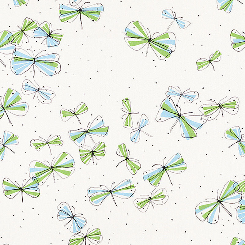 Monarchs March fabric in sky and leaf color - pattern number 178280 - by Schumacher in the Vera Neumann collection