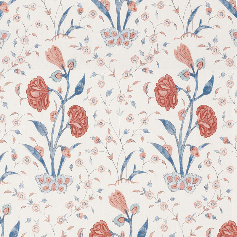 Khilana Floral fabric in delft and rose color - pattern number 178330 - by Schumacher in the Palampore collection