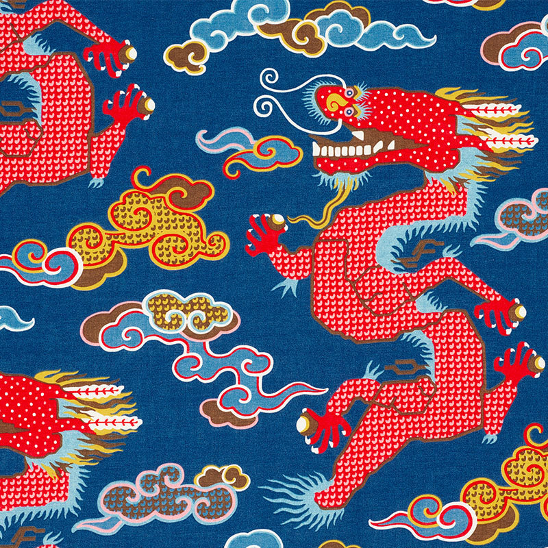 Magical Ming Dragon fabric in navy color - pattern number 178590 - by Schumacher in the Johnson Hartig collection