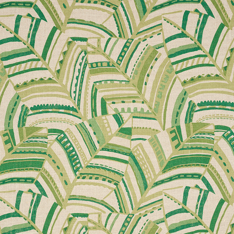 Deco Leaves fabric in palm color - pattern number 178650 - by Schumacher in the Tropicana collection