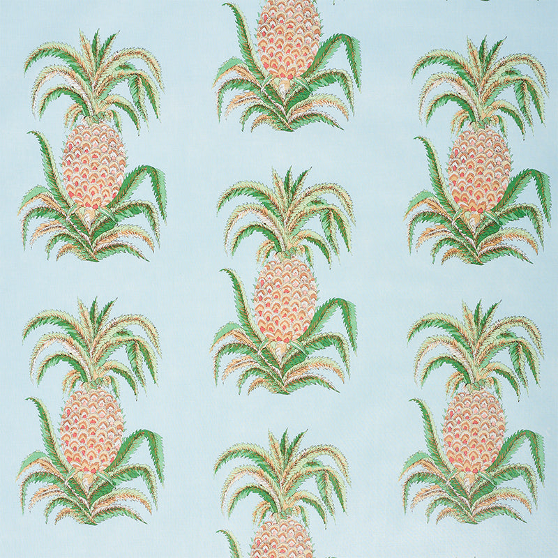 Pineapples Chintz fabric in sky color - pattern number 178801 - by Schumacher in the Isola Indoor/Outdoor collection
