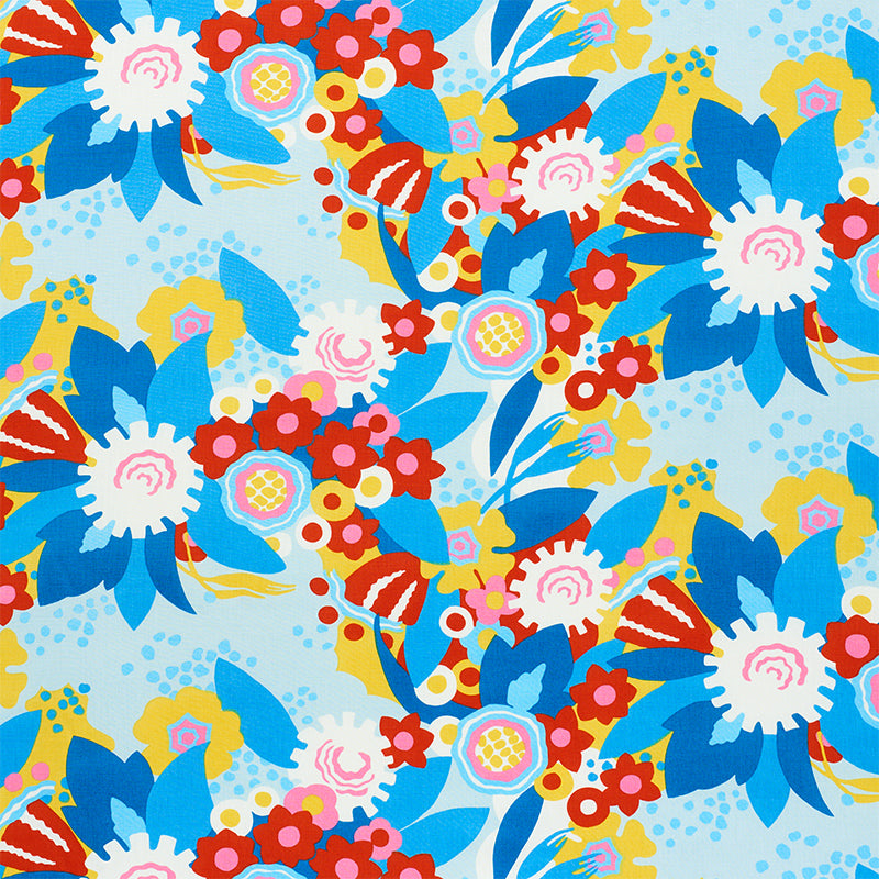 Anita fabric in sky and red color - pattern number 179071 - by Schumacher in the Flower Power collection