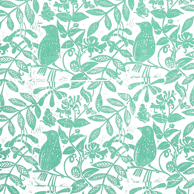 Bird & Bee fabric in sea glass color - pattern number 179211 - by Schumacher in the Molly Mahon collection