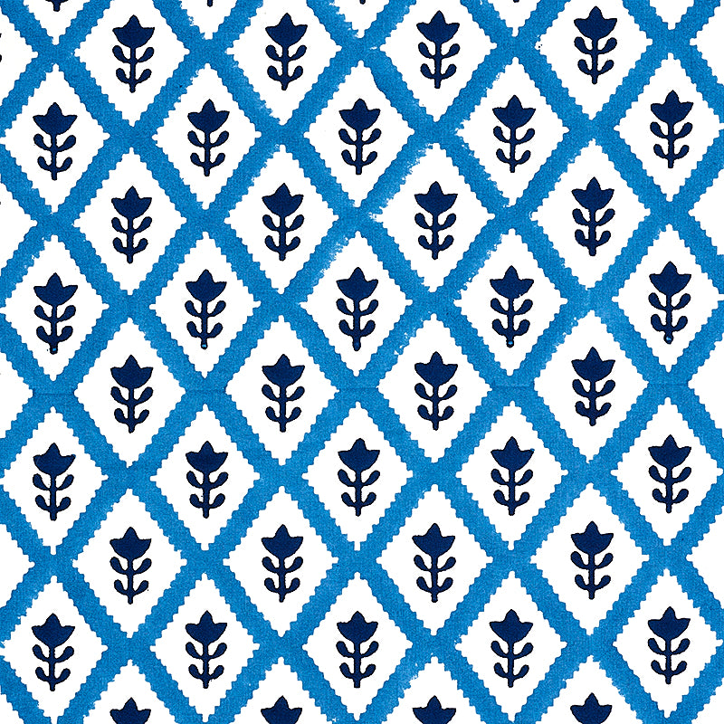 Buti Hand Block Print fabric in blue color - pattern number 179230 - by Schumacher in the Molly Mahon collection