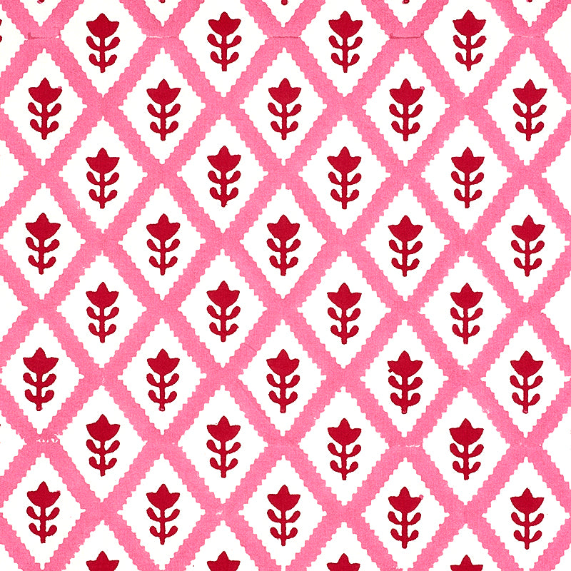 Buti Hand Block Print fabric in pink color - pattern number 179231 - by Schumacher in the Molly Mahon collection