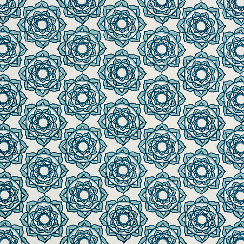 Rose Hand Block Print fabric in blue color - pattern number 179290 - by Schumacher in the Molly Mahon collection