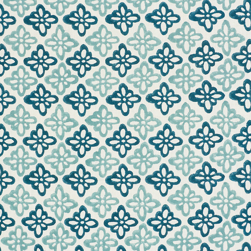 Pattee Hand Block Print fabric in blue color - pattern number 179301 - by Schumacher in the Molly Mahon collection