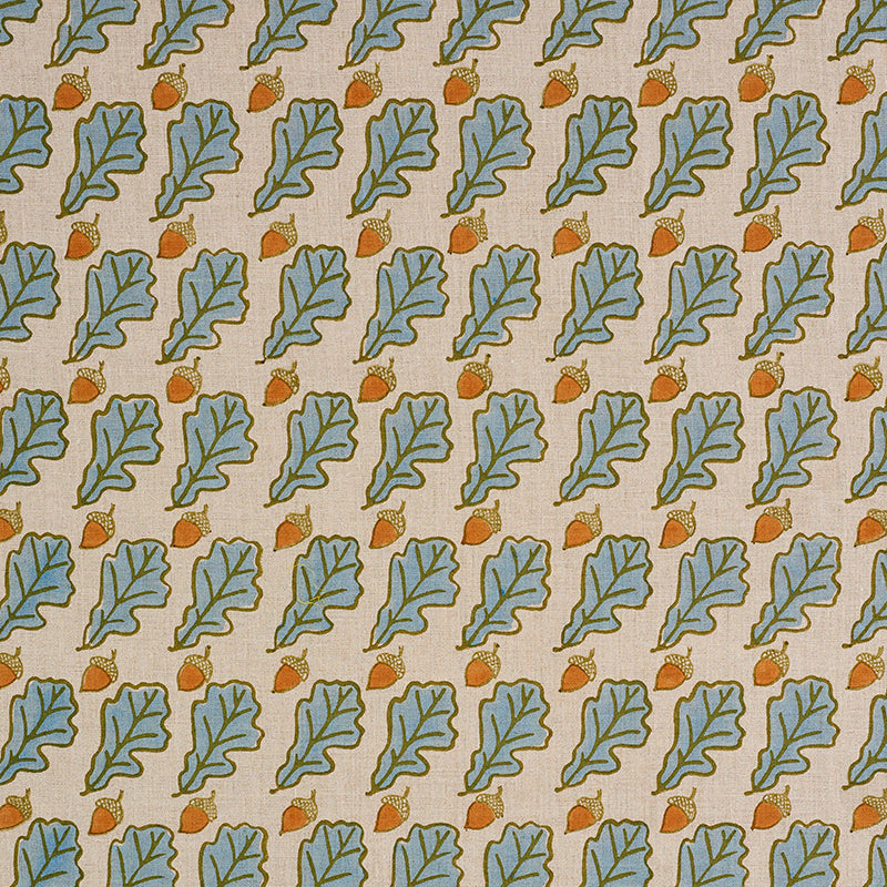Oak Hand Block Print fabric in blue color - pattern number 179311 - by Schumacher in the Molly Mahon collection